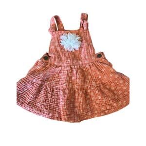 Sweet Pink Floral Baby Overall Dress with White Floral Print Size 6-9M